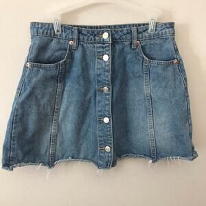 IJOAH Denim Button Front Cut Off Mini Skirt